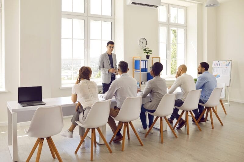 Business meeting in a modern office.